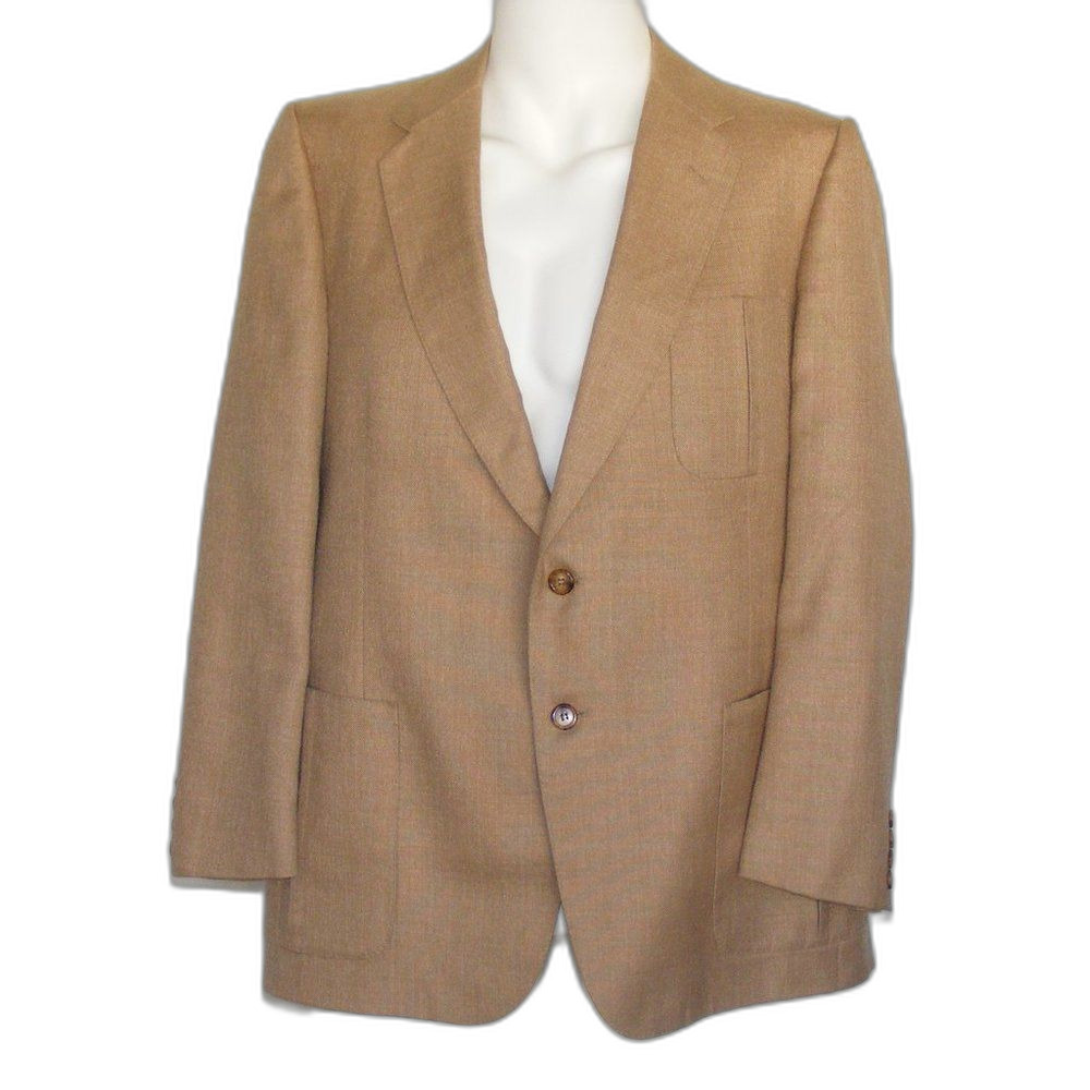 Vintage LANVIN Sports Coat, 45/46, Khaki, 2 button, Patch pockets, Logo lining